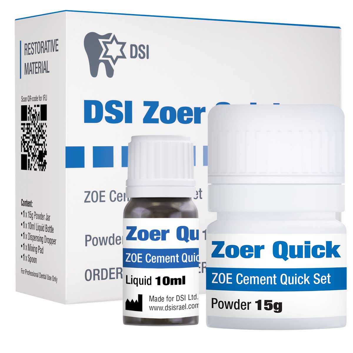 DSI Zoer Quick ZOE Temporary Cement Rapid Setting Powder Liqud Set 15g +10ml