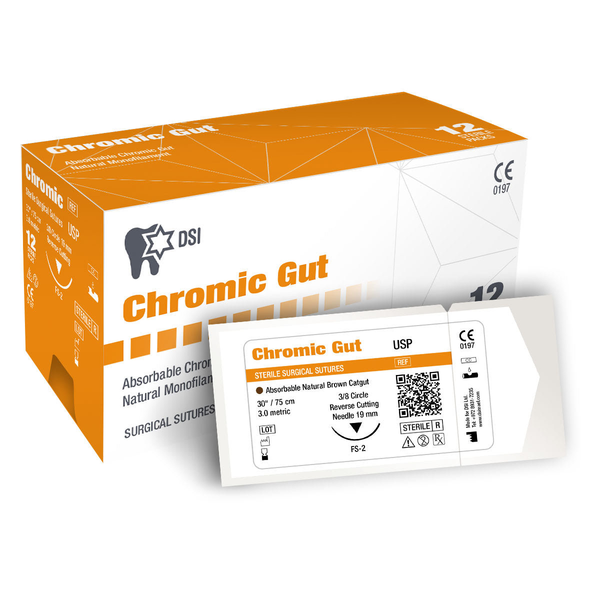 DSI Chromic Gut Monofilament Resorbable Surgical Sutures 75cm 12pcs pack