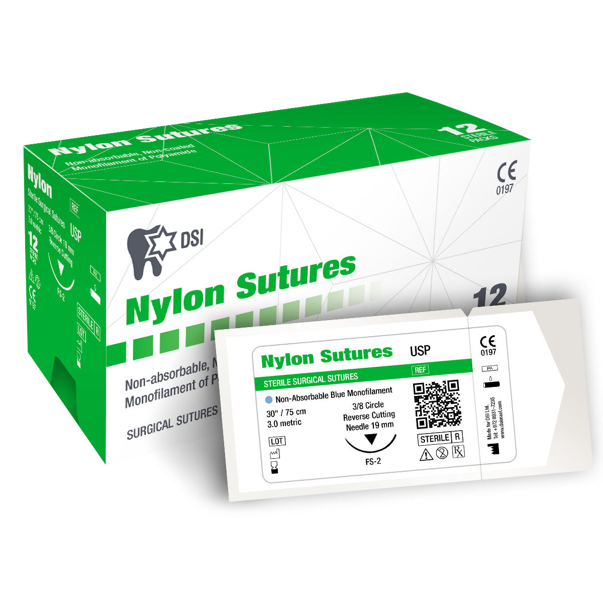 DSI Nylon Monofilament Non-resorbable Surgical Sutures 75cm 12pcs pack
