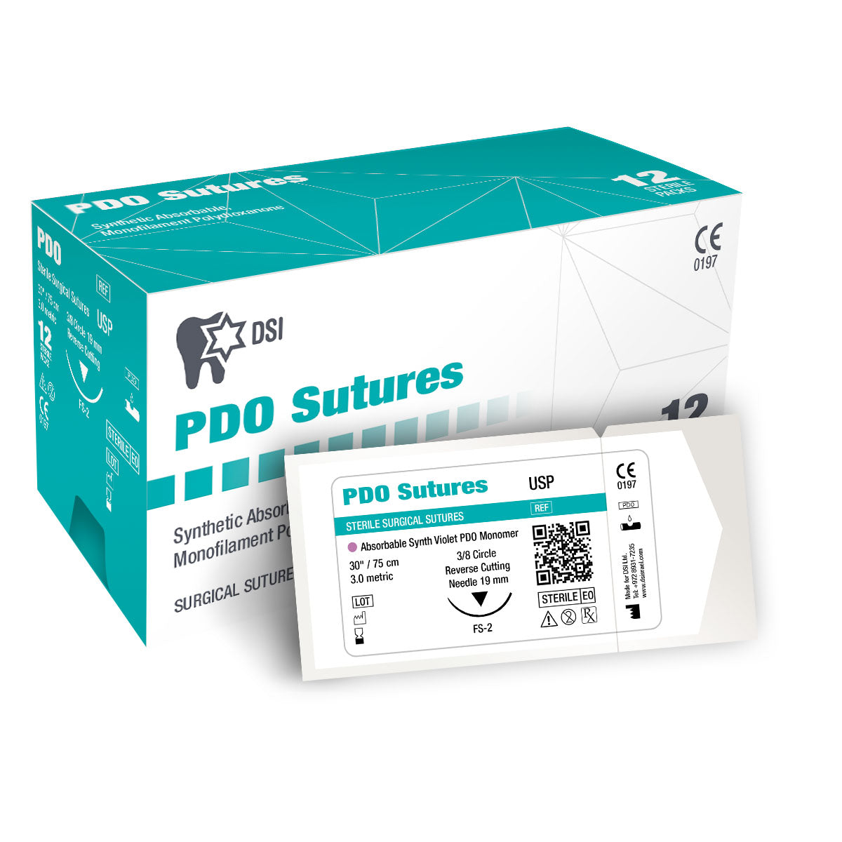 DSI PDO Polydioxanone Monofilament Resorbable Sutures 75cm 12pcs pack