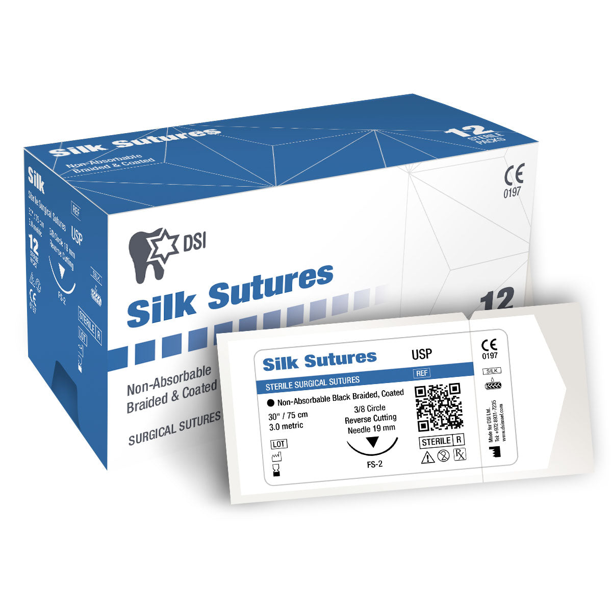 DSI Silk Multifilament Non-resorbable Surgical Sutures 75cm 12pcs pack