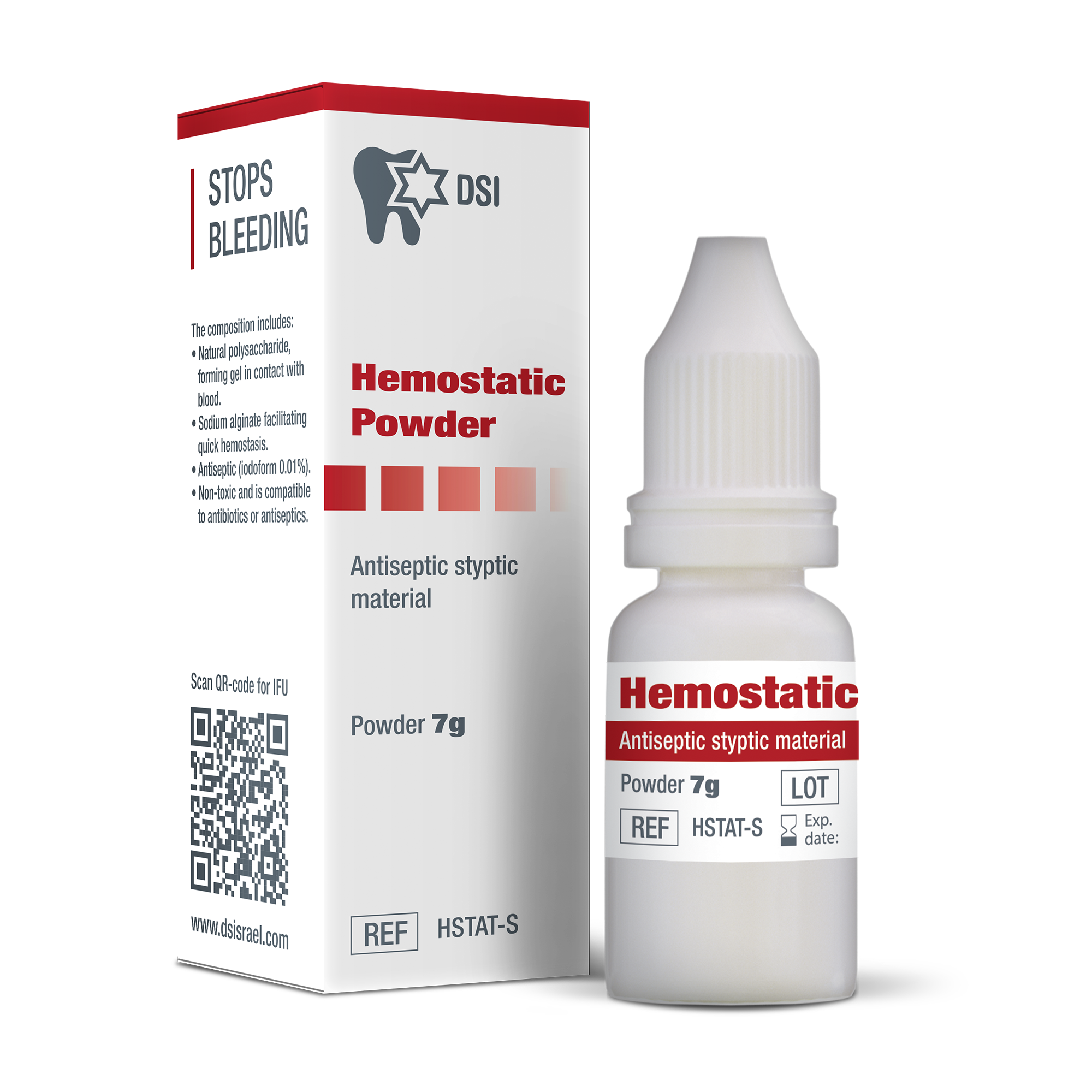 DSI Hemostatic Powder Antiseptic Styptic Material Stops Bleeding 7g