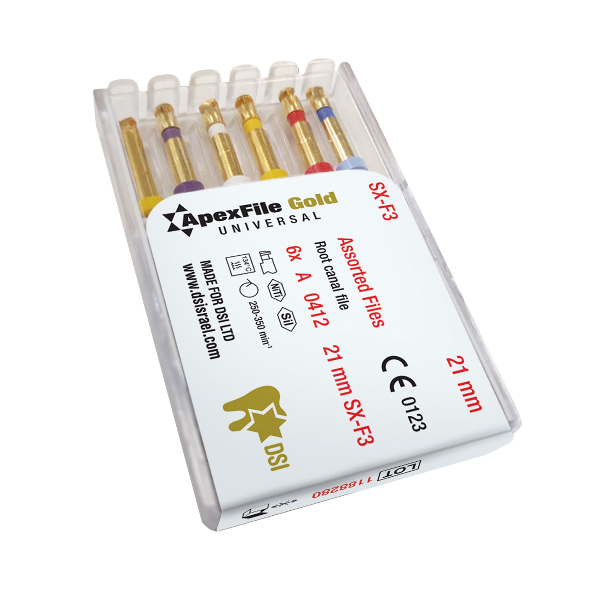 DSI ApexFile Gold Taper Endodontic Rotary Files For Root Canals 6pcs Pack