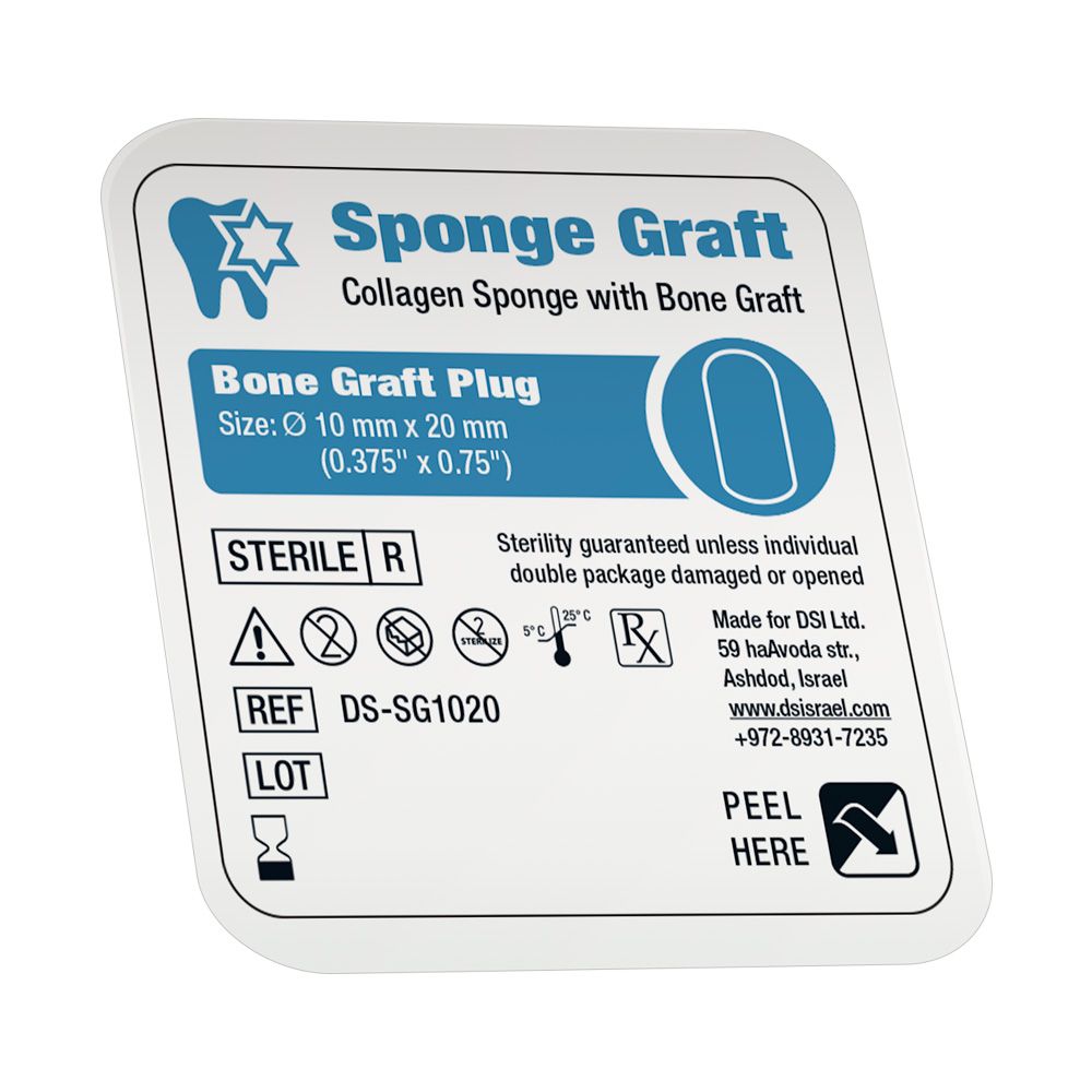 DSI SpongeGraft Dental Bone Plugs for Socket Ridge Grafting 10mmx20mm