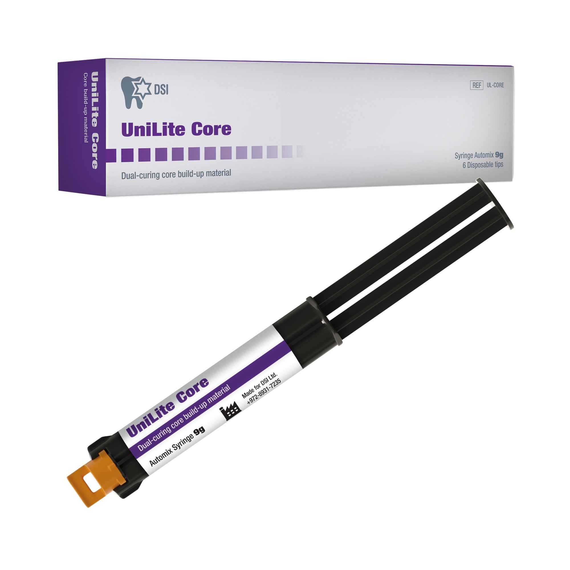 DSI UniLite Core Dual-Curing Core Build Up Material Automix Syringe 9g