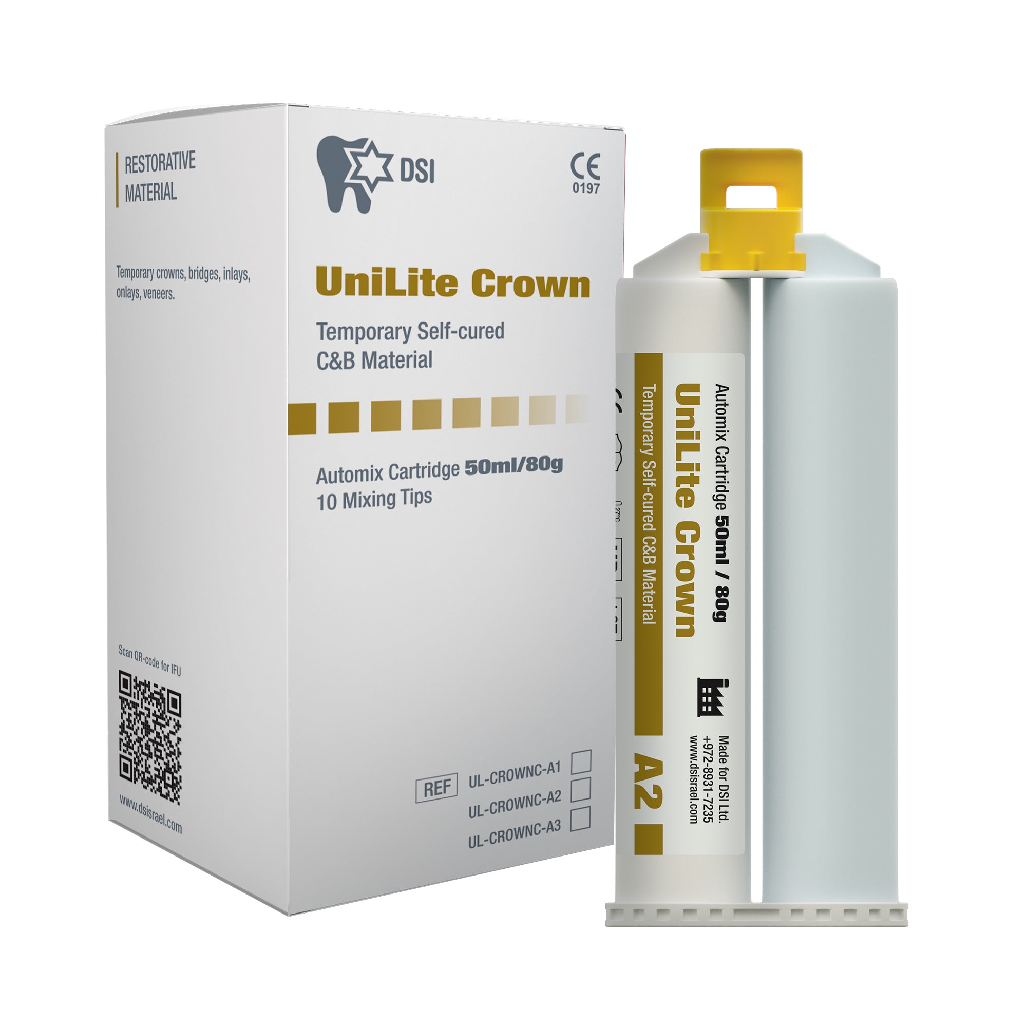 DSI UniLite Crown Temporary Self-Cure C&B Material 80g Automix Cartridge