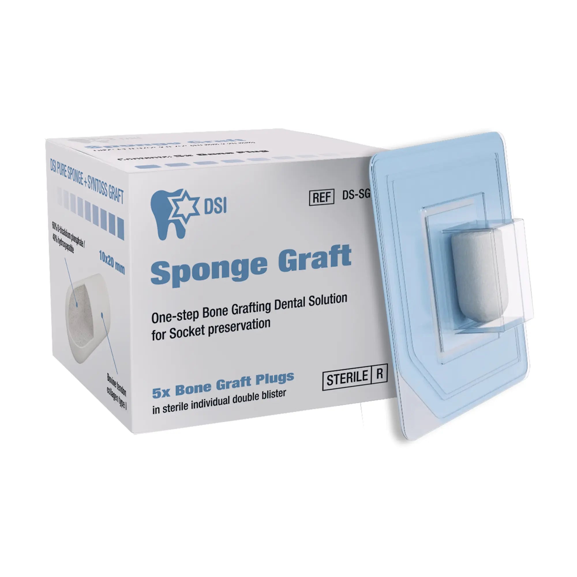 DSI SpongeGraft Dental Bone Plugs for Socket Ridge Grafting 10mmx20mm