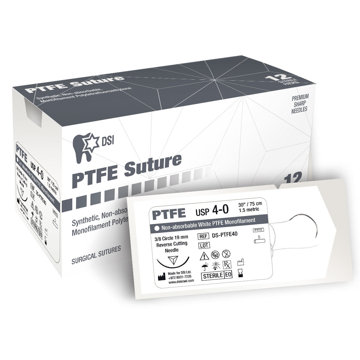 DSI PTFE Teflon Suture Monofilament Non-resorbable 75cm 12/pk