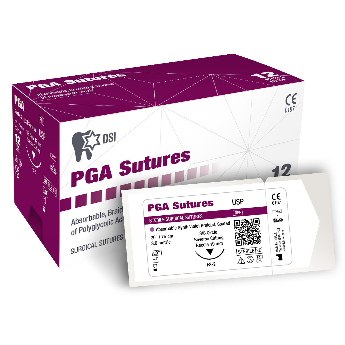 DSI PGA Polyglycolic Acid Suture Multifilament Resorbable 75cm 12/pk